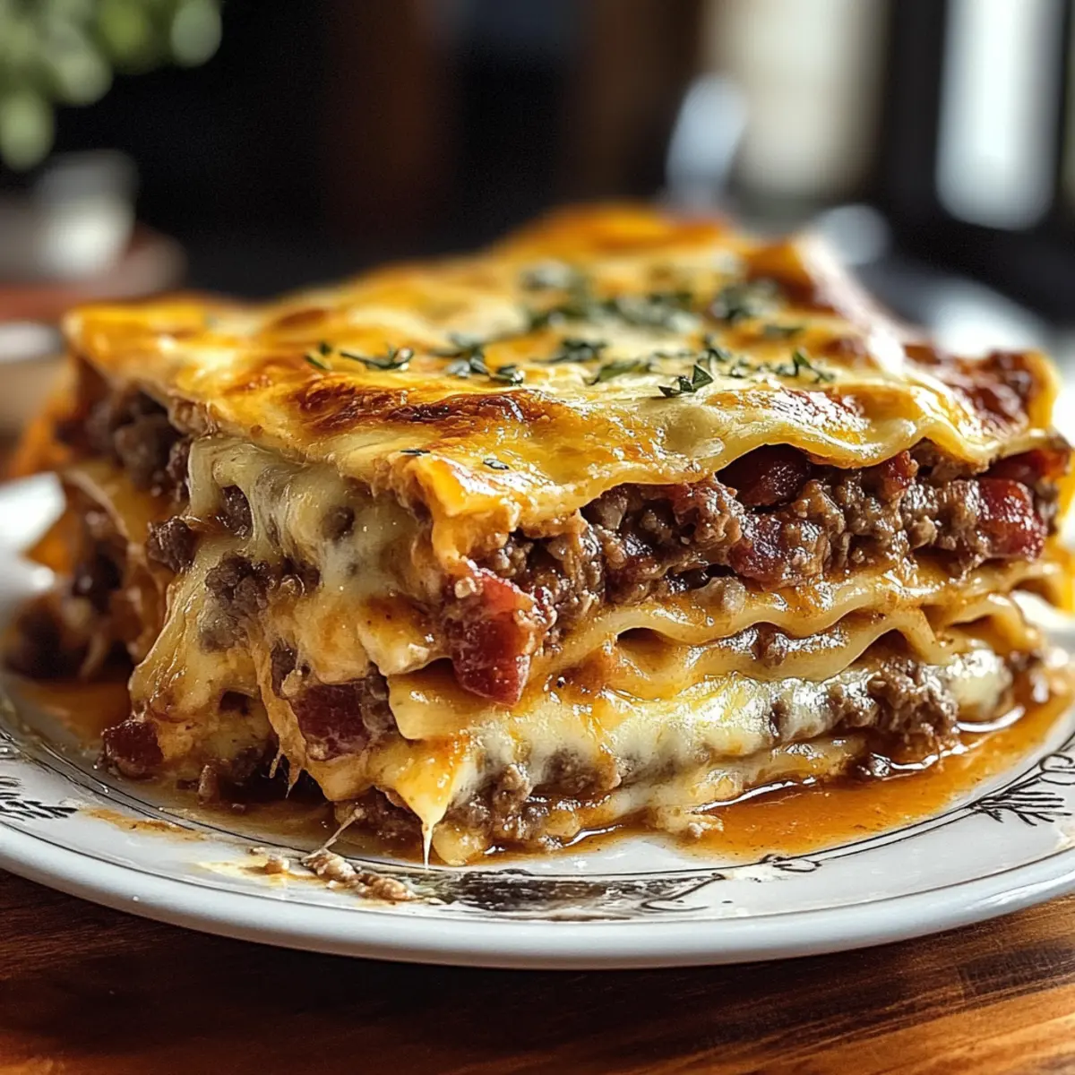 Parmesan Garlic Bacon Cheeseburger Lasagna