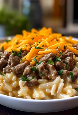 Creamy Garlic Butter Beef and Cheddar Rice