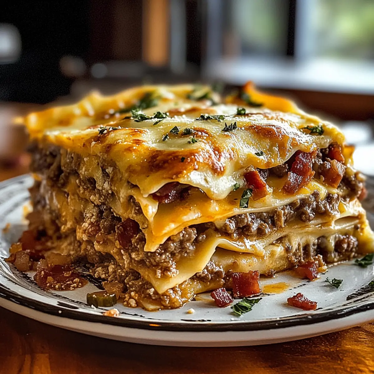 Parmesan Garlic Bacon Cheeseburger Lasagna